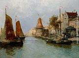 Carl Wagner Boats by the Riverbank painting